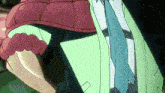 a close up of a person 's legs with a green shirt and tie