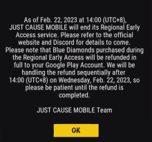 a screenshot of a just cause mobile team notification