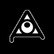 a black and white triangle with a white eye in the middle .