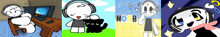 a cartoon character with headphones and the word nob