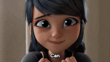 a close up of a cartoon girl with the words `` can '' written on the bottom of her face .