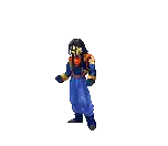 a pixel art of a cartoon character with a red aura around him