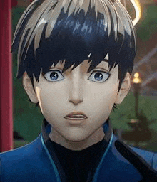 a close up of a person 's face in a video game with a serious look on his face .