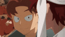 a close up of a cartoon character 's face with big eyes