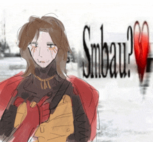 a drawing of a woman with the words smbeau written in black