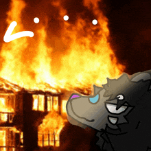 a drawing of a house on fire with the letter v in the background
