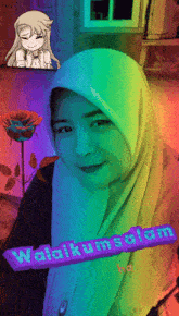 a picture of a girl with a rainbow background and the name walikumadam on the bottom right