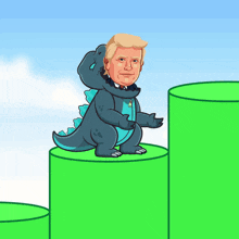 a cartoon of donald trump in a blue dinosaur costume