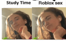 a picture of a girl with the words study time and roblox sex on it