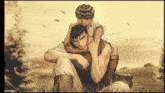 a man is carrying another man on his back in a cartoon