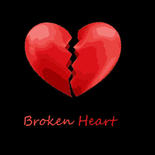 a red broken heart with the words broken heart below it