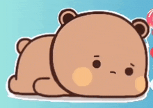 a brown teddy bear is laying on its back with its mouth open