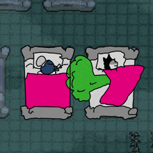 a cartoon of two people sleeping next to each other on a bed
