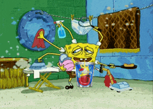 a cartoon of spongebob holding a bag of cadbson