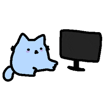 a drawing of a cat looking at a computer monitor