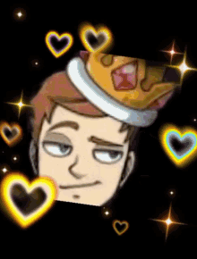 a cartoon of a man with a crown on his head surrounded by hearts