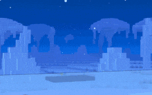 a christmas tree in a video game with a blue sky in the background