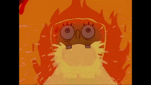 a close up of a cartoon character with flames coming out of it 's mouth .