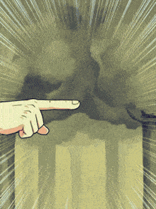 a cartoon drawing of a hand pointing at a cloud