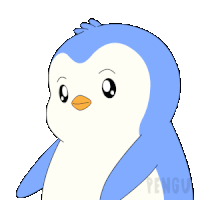 a penguin is holding a hamburger with the words yummy written above it