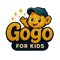a logo that says gogo for kids with a cartoon character