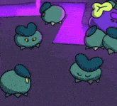 a group of cartoon characters with hearts on their hats