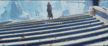 a person standing on top of a set of stairs with the letters lclclclcl on the bottom