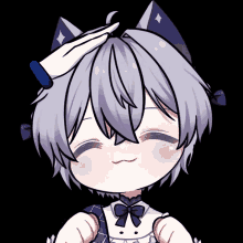 a drawing of a person with a cat ear and a white glove on their head