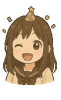 a cartoon girl with a party hat on her head
