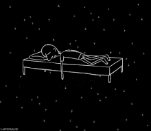 a drawing of a person falling from a bed .