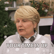 Your Time Is Up Sandi Toksvig GIF - Your Time Is Up Sandi Toksvig The Great British Baking Show Holidays GIFs