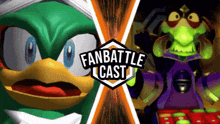 a fan battle cast poster with a green cartoon character