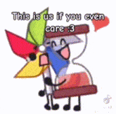 a cartoon character holding a hourglass and a windmill with the words `` this is us if you even care 3 '' .