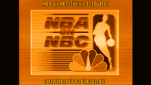 a nba on nbc logo with a basketball player holding a ball