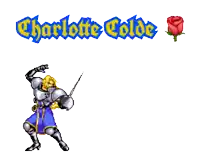 charlotte cole is holding a sword and a red rose