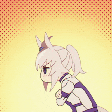 a cartoon drawing of a girl with white hair and a purple jacket