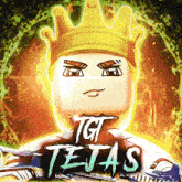 a cartoon character with a crown on his head and the words tgt tejas on his chest
