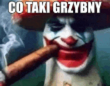 a pixelated image of a clown smoking a cigar with the words `` co taki grzyby '' written above him .