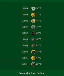 a screenshot of a game with a green background and a list of players
