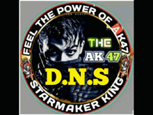 a logo for d.n.s starmaker king shows a man with a mask on his face