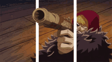 a cartoon of a man holding a cannon with a label that says ' pirate ' on it