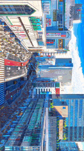 an aerial view of a city street with a sign that says ' tokyo '