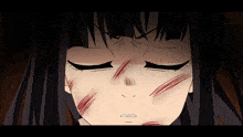 a close up of a girl 's face with blood coming out of it