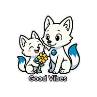 a sticker of two foxes with the words good vibes on the bottom
