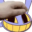 a cartoon drawing of a hand holding a volleyball with a smiley face .