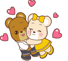 bear couple love hug hearts