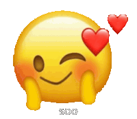 a yellow smiley face with a red heart above its eyes and the word soo below it