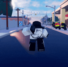 a video game character is running down a street with the name gazdenrooley on the bottom right