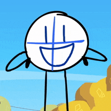 a cartoon character with a blue cross on his head