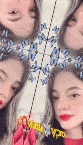 a girl 's face is surrounded by butterflies and the words " borestile vpro "